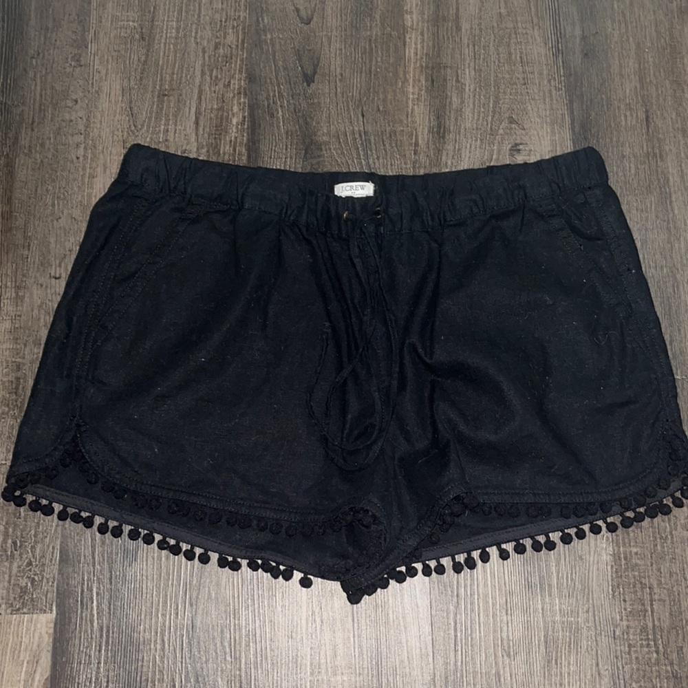 Jcrew Black Linen Pom Pom Shorts